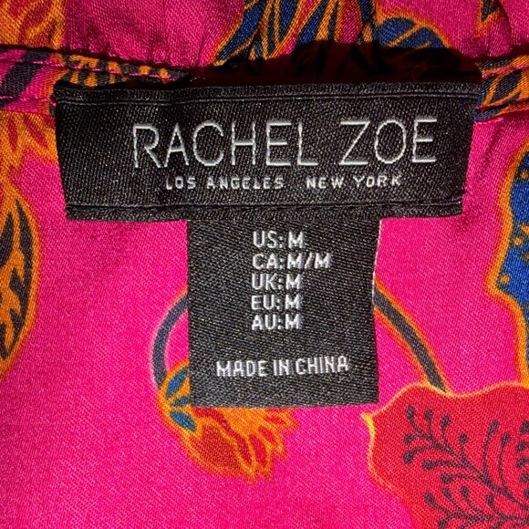 Rachel Zoe Women's Sz M Fuchsia Floral Blouse Rushed Neck Long Sleeves - NWOT - Picture 7 of 9